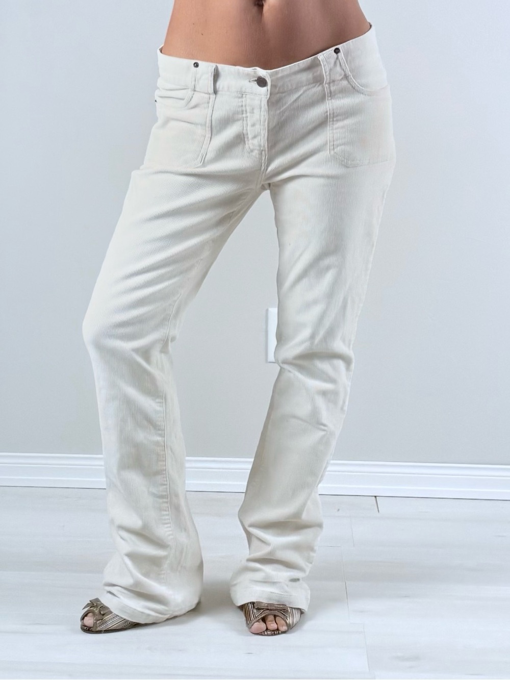 Abercrombie & Fitch Cream Liw rise Boot Cut corduroy trousers Y2K